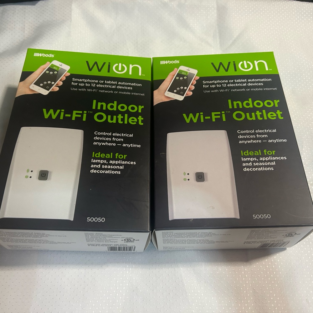 2x Woods WiOn 50050 Indoor Wi-Fi Outlet Wireless Switch Programmable Smart Timer